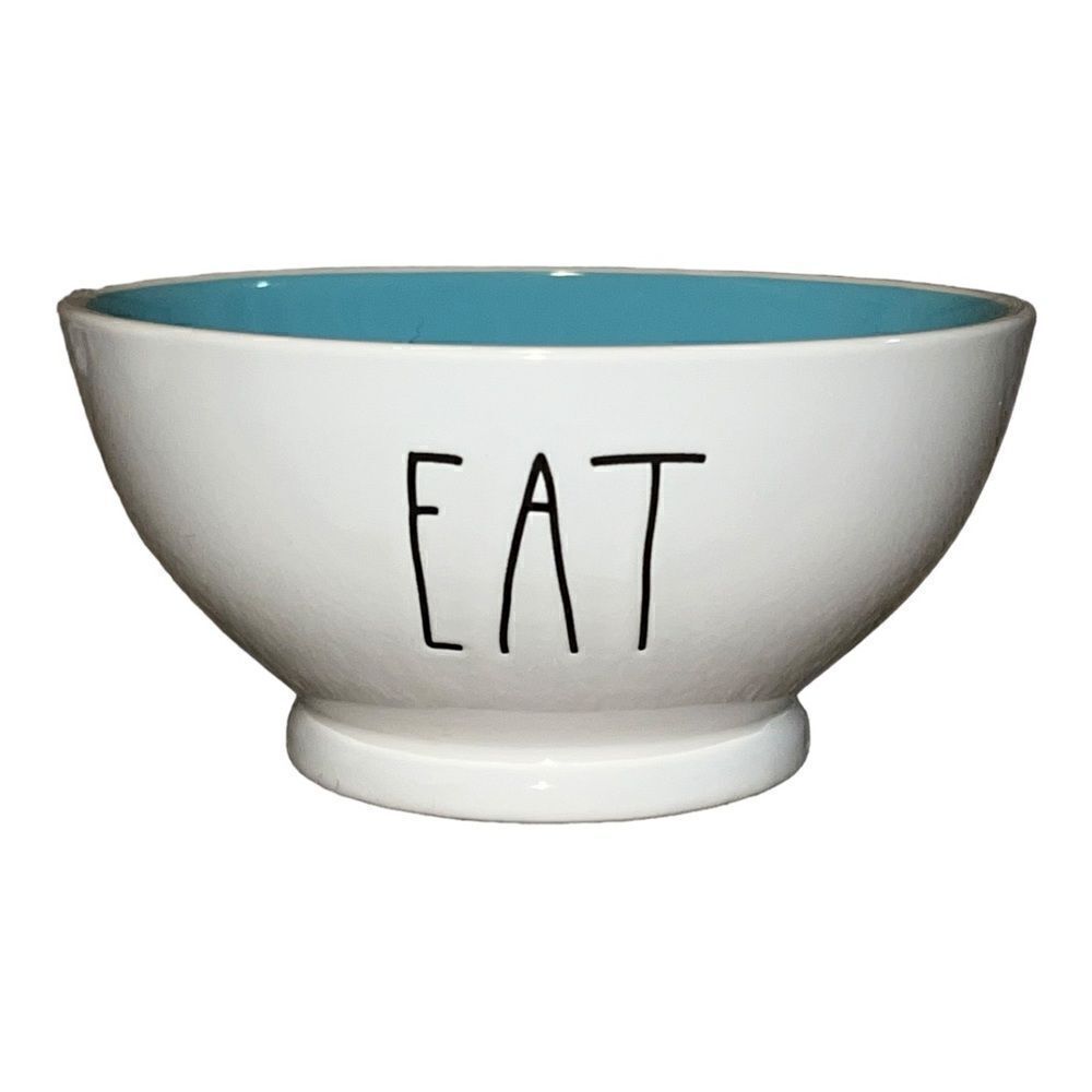 Rae Dunn Artisan Collection EAT Light Blue Interior Cereal Soup Bowl EUC